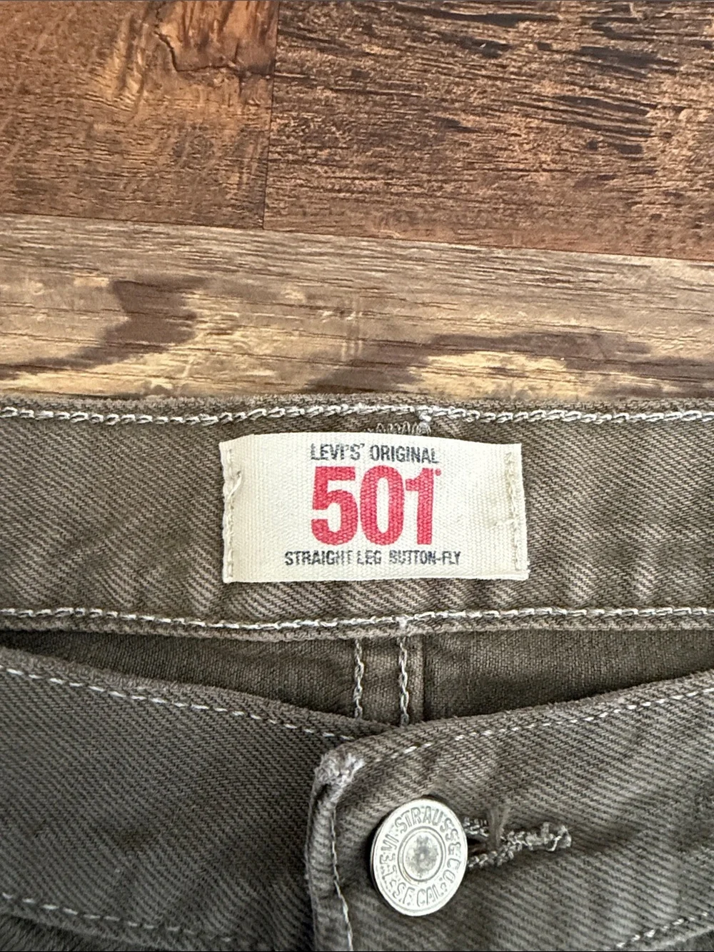 Levi's 501 Men's Straight Jeans in Olive - stain on rear